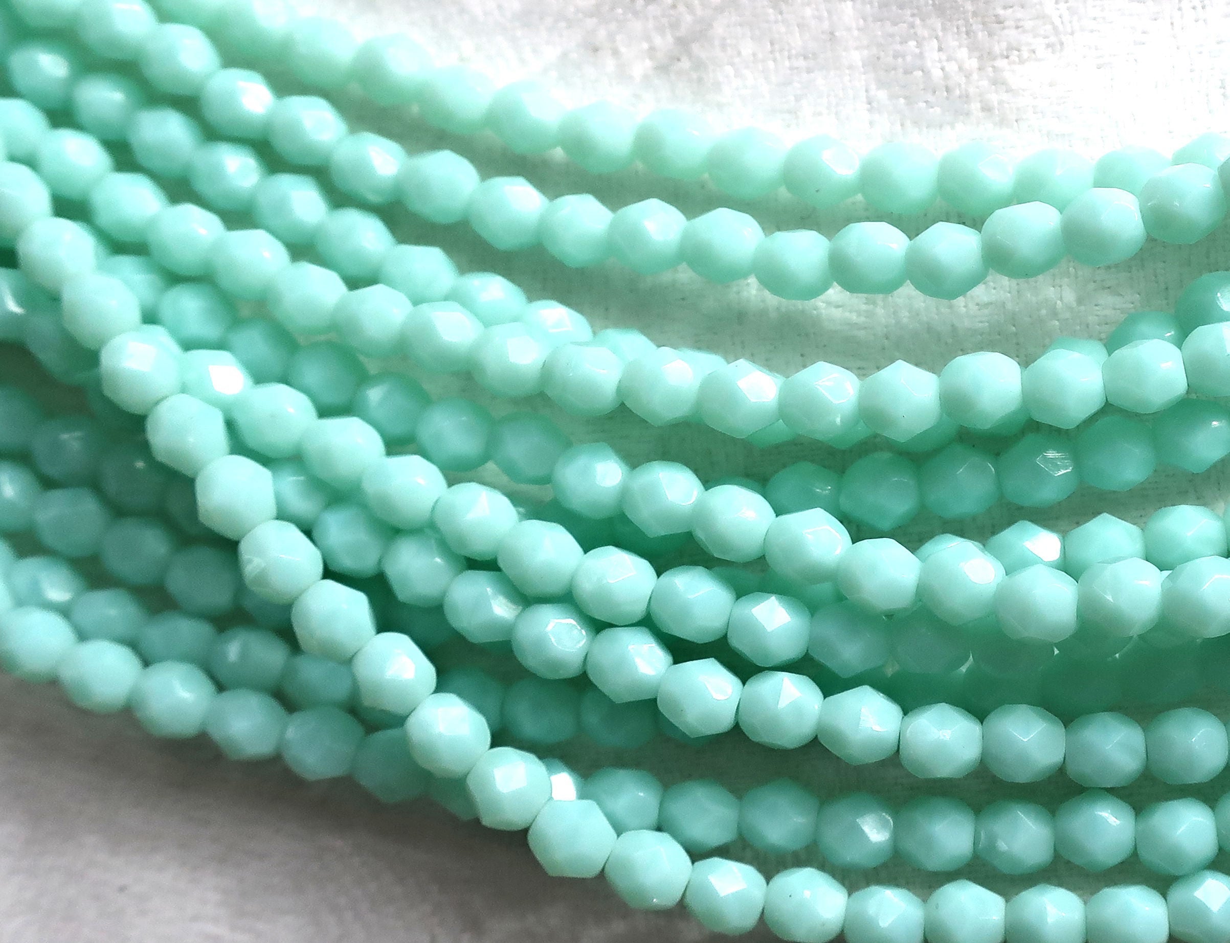 Lot of 50 3mm Opaque Pale Jade Green Czech glass beads, opaque light green faceted. fire polished round beads C0074