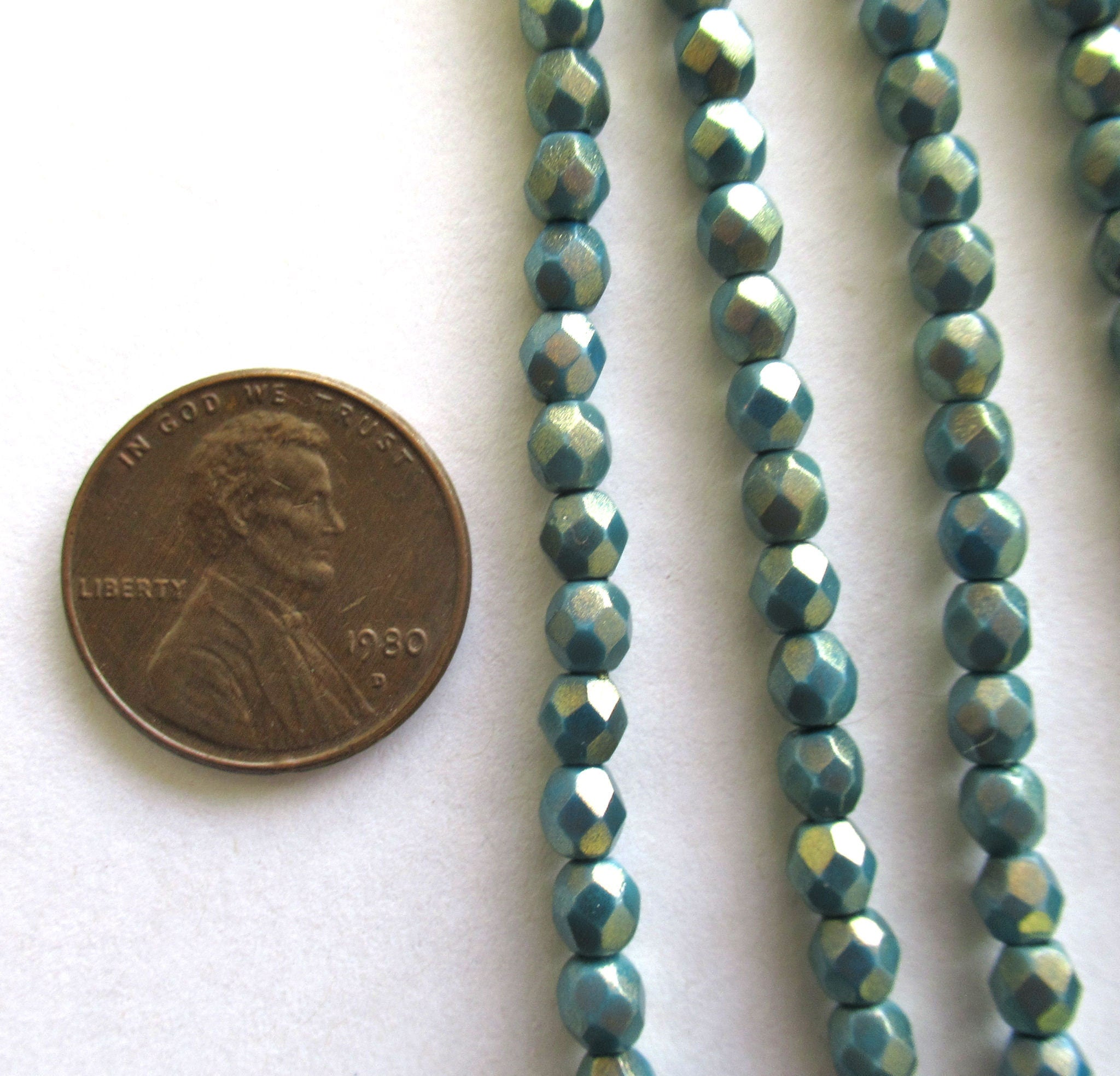 Fifty faceted round Czech glass beads - 4mm fire polished halo ethereal azurite opaque blue beads - C0047