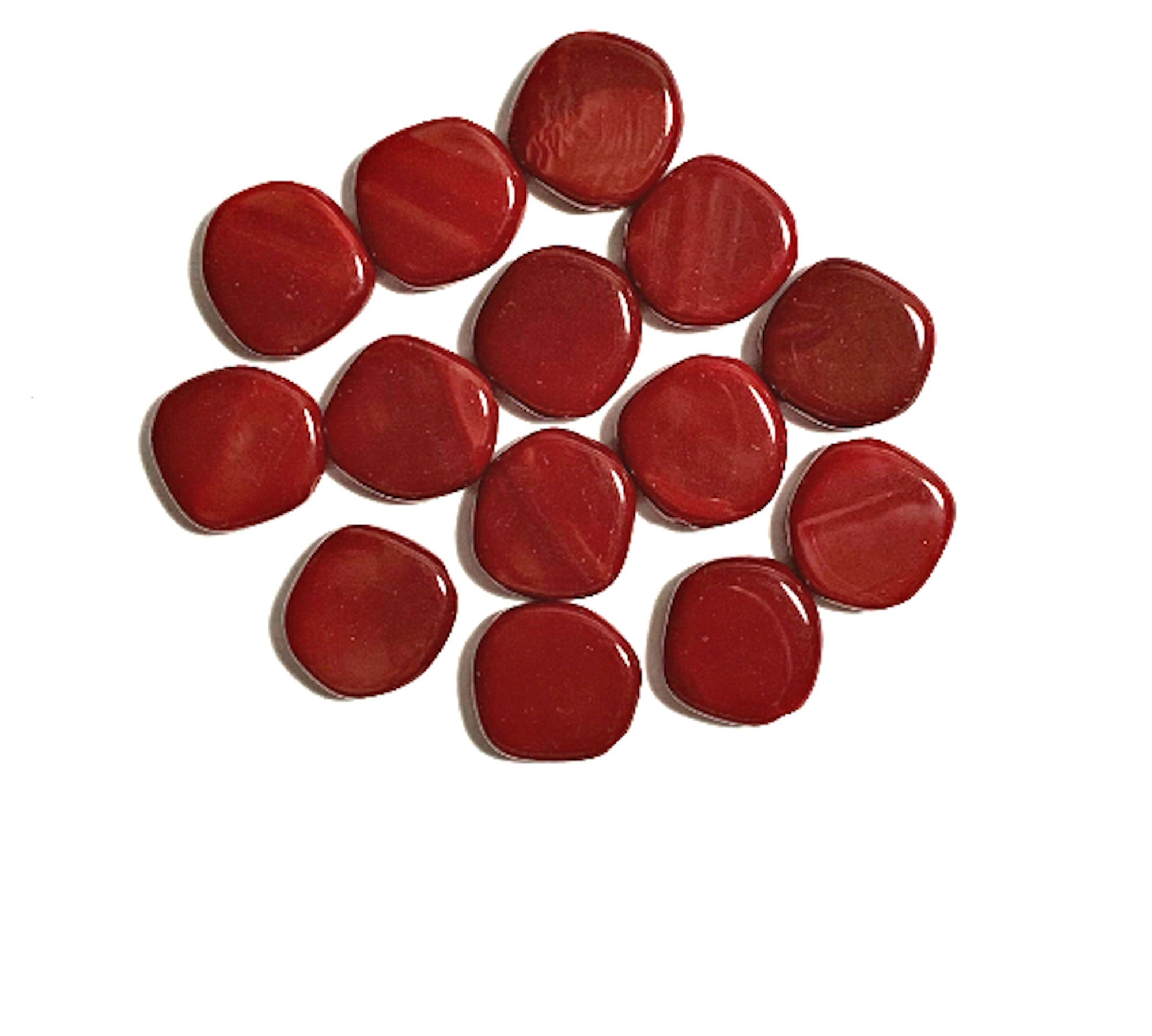 Ten 15mm Czech glass asymmetrical coin or disc beads - opaque blood red beads - C0067