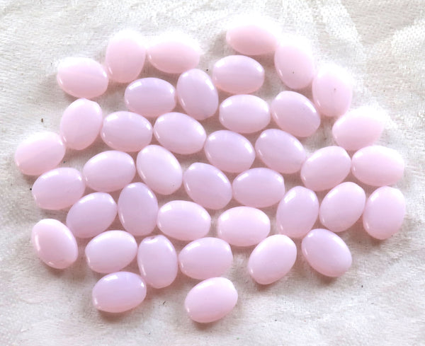 25 Milky pink flat oval Czech Glass beads, 12mm x 9mm pressed glass beads C0067