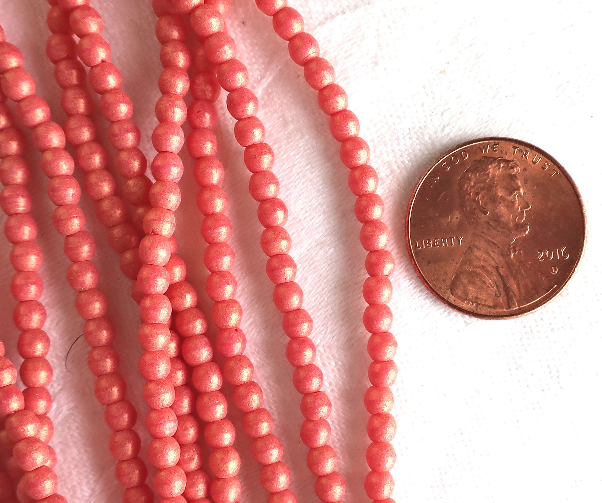 Lot of 100 3mm Pacifica Watermelon red, pink, Czech glass druks; pressed glass, smooth, round druk beads C7701 - Glorious Glass Beads