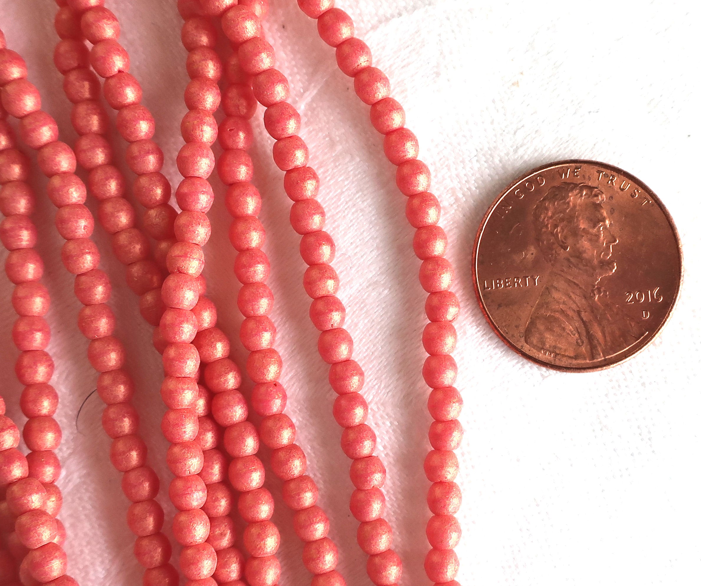 Lot of 100 3mm Pacifica Watermelon red, pink, Czech glass druks; pressed glass, smooth, round druk beads C7701 - Glorious Glass Beads