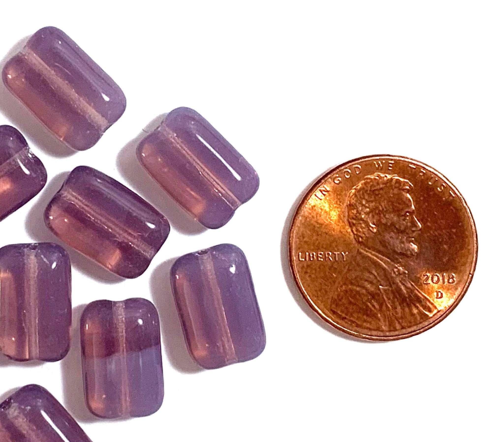 Ten Czech glass rectangular beads - purple, lilac opal rectangle beads - 12mm x 8mm, C0007