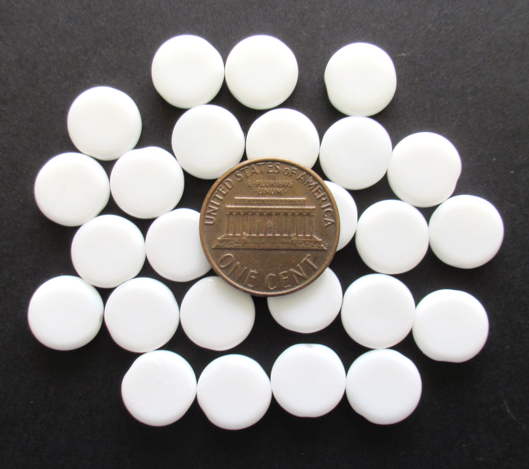 15 Czech glass coin beads - 10mm opaque chalk white disc beads C0025