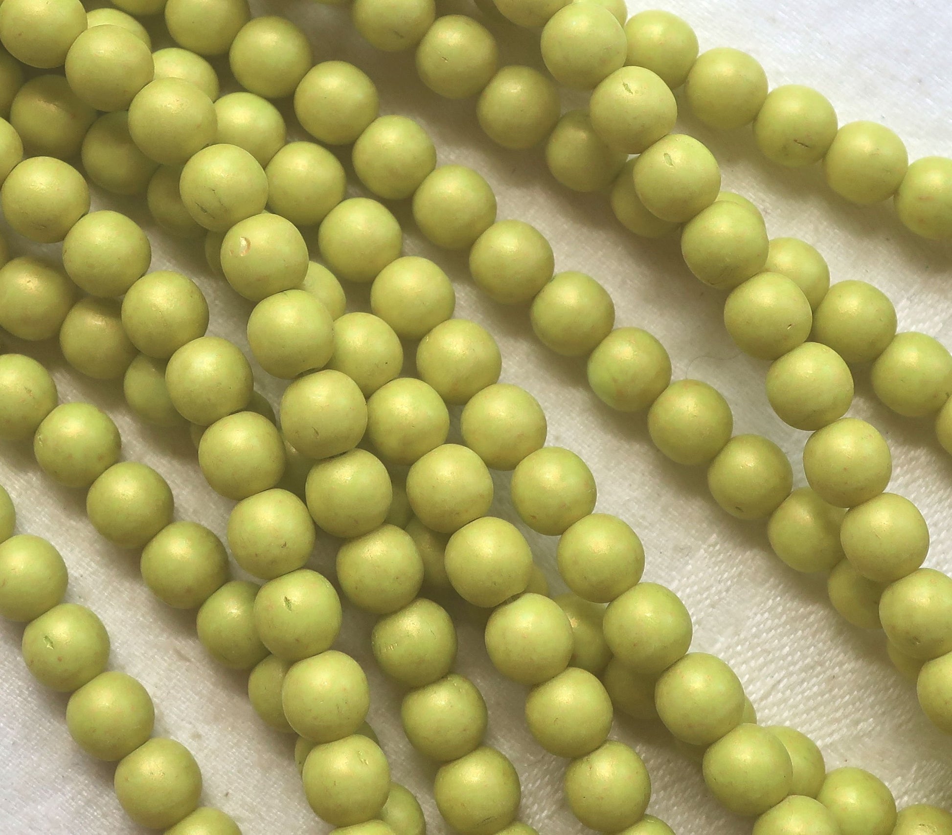 Lot of 50 6mm Czech glass beads, druks, opaque Pacific Honeydew, chartreuse green smooth round druk beads C03150 - Glorious Glass Beads