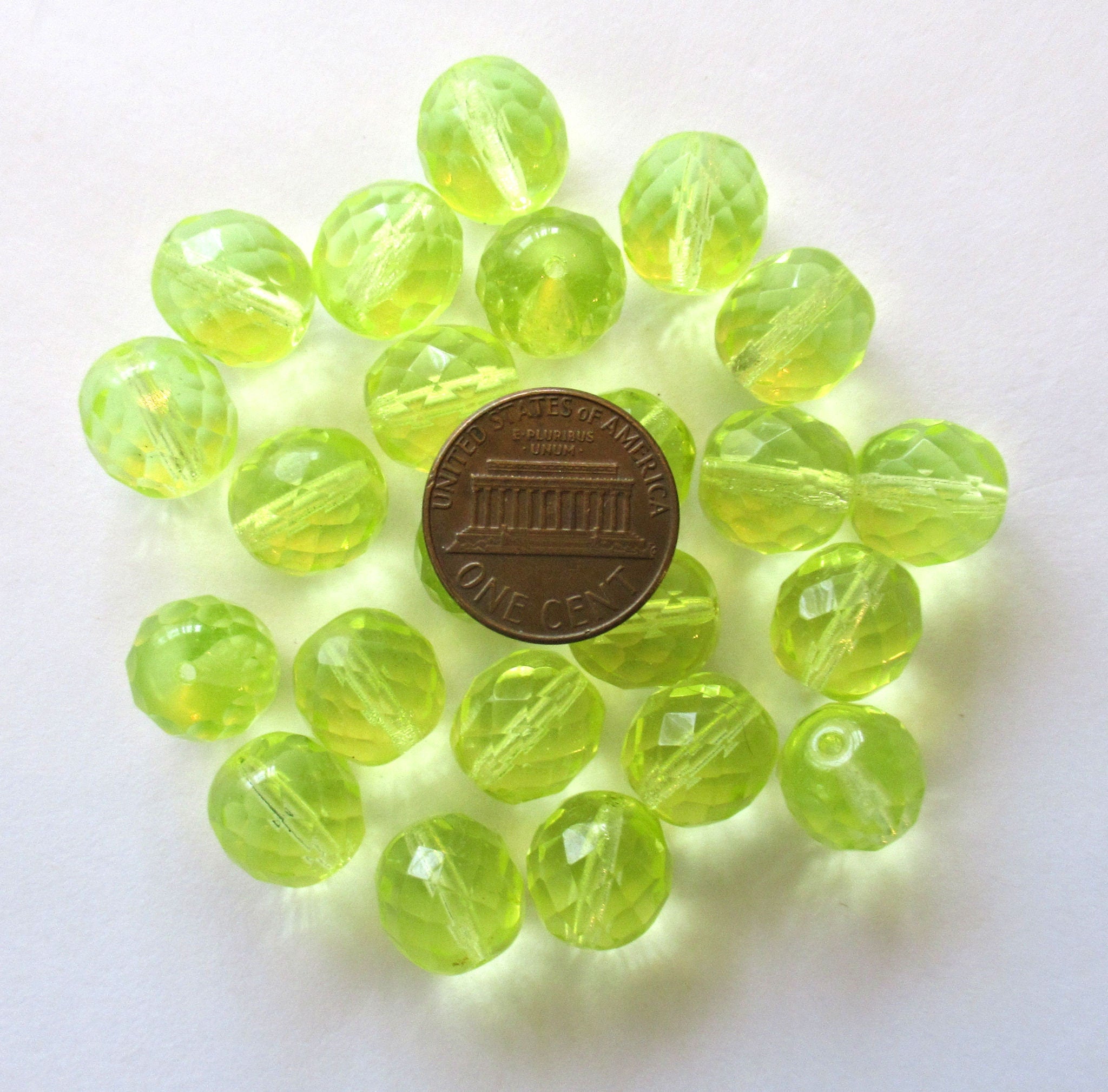 Ten Czech glass fire polished faceted round beads - 12mm jonquil yellow beads C00921