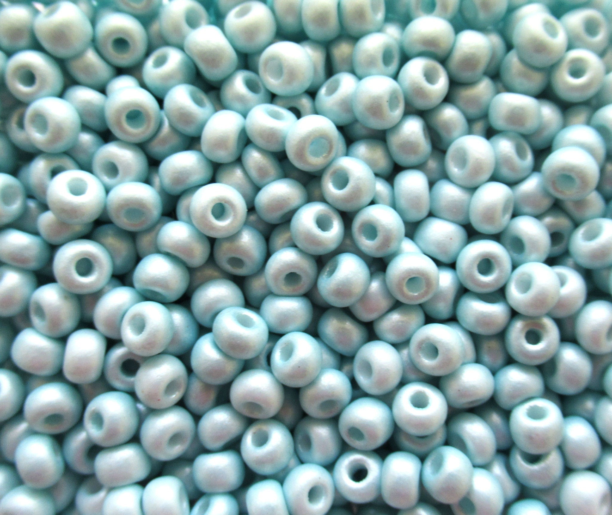 24 grams 6/0 Czech glass Preciosa rocaille seed beads - opaque matte ice blue pearl 4mm spacer beads - C00801