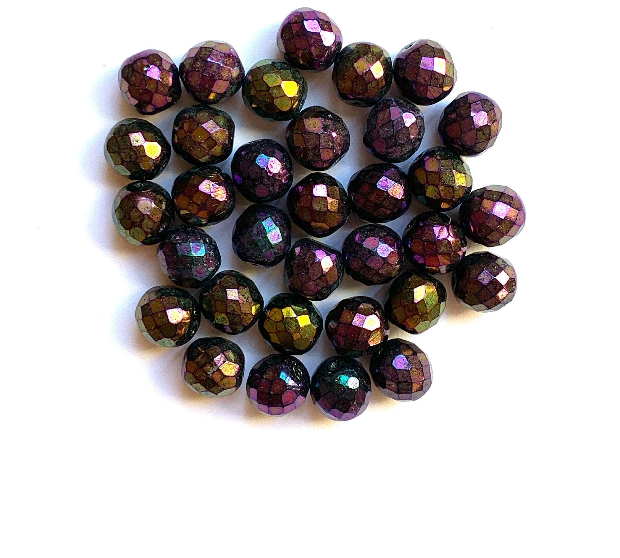 Twenty Czech glass fire polished faceted round beads - 10mm purple iris beads C0097