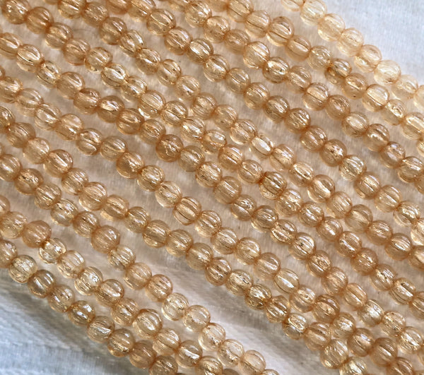 Lot of 100 3mm transparent luster champagne melon beads, neutral Czech pressed glass beads C13101 - Glorious Glass Beads