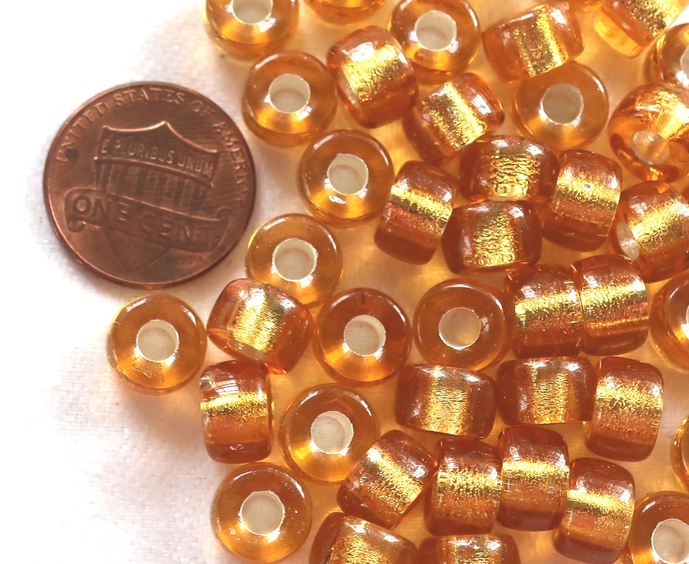 Lot of 25 9mm light Topaz Silver Lined Czech glass pony beads, crow or roller big, large hole beads C3601 - Glorious Glass Beads