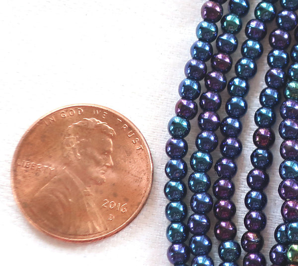 Lot of 100 3mm blue iris Czech glass druks, smooth round druk beads C2401 - Glorious Glass Beads