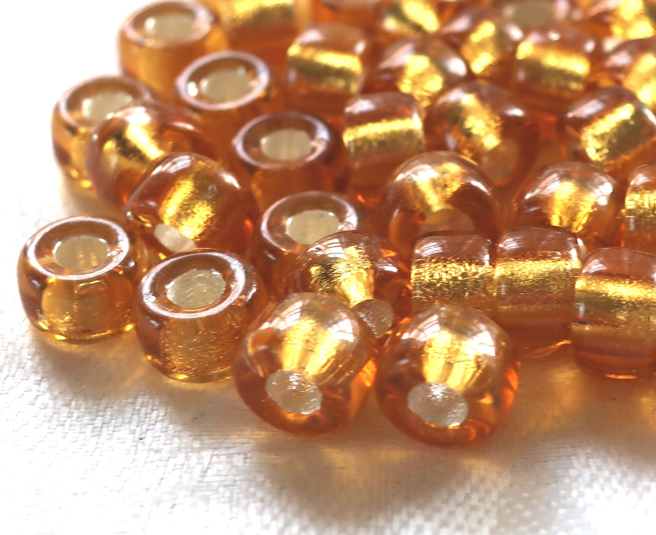 Lot of 25 9mm light Topaz Silver Lined Czech glass pony beads, crow or roller big, large hole beads C3601 - Glorious Glass Beads