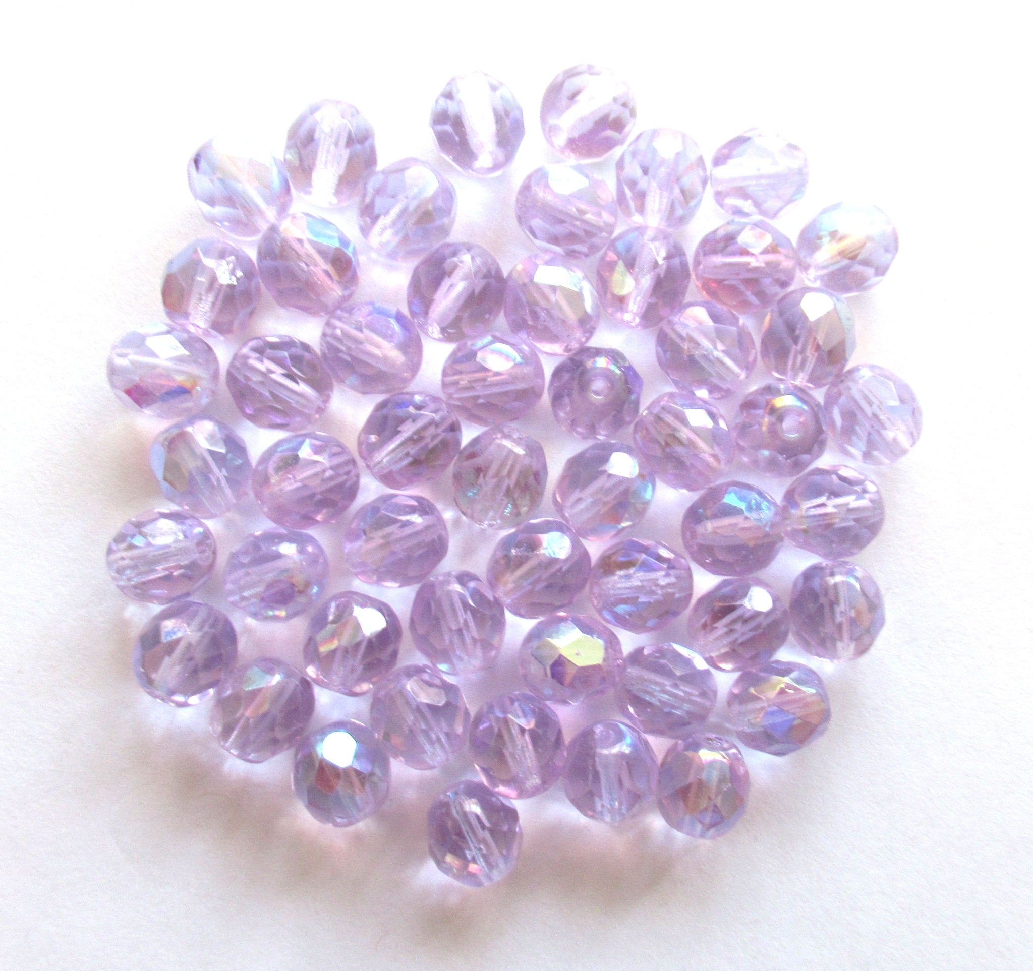 Lot of 25 8mm Czech glass beads - alexandrite lilac lavender ab fire polished faceted round glass beads C0028