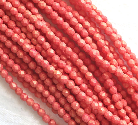 lot of 50 3mm Opaque Pacifica Strawberry Red Czech glass beads, faceted, round, firepolished beads C9550 - Glorious Glass Beads