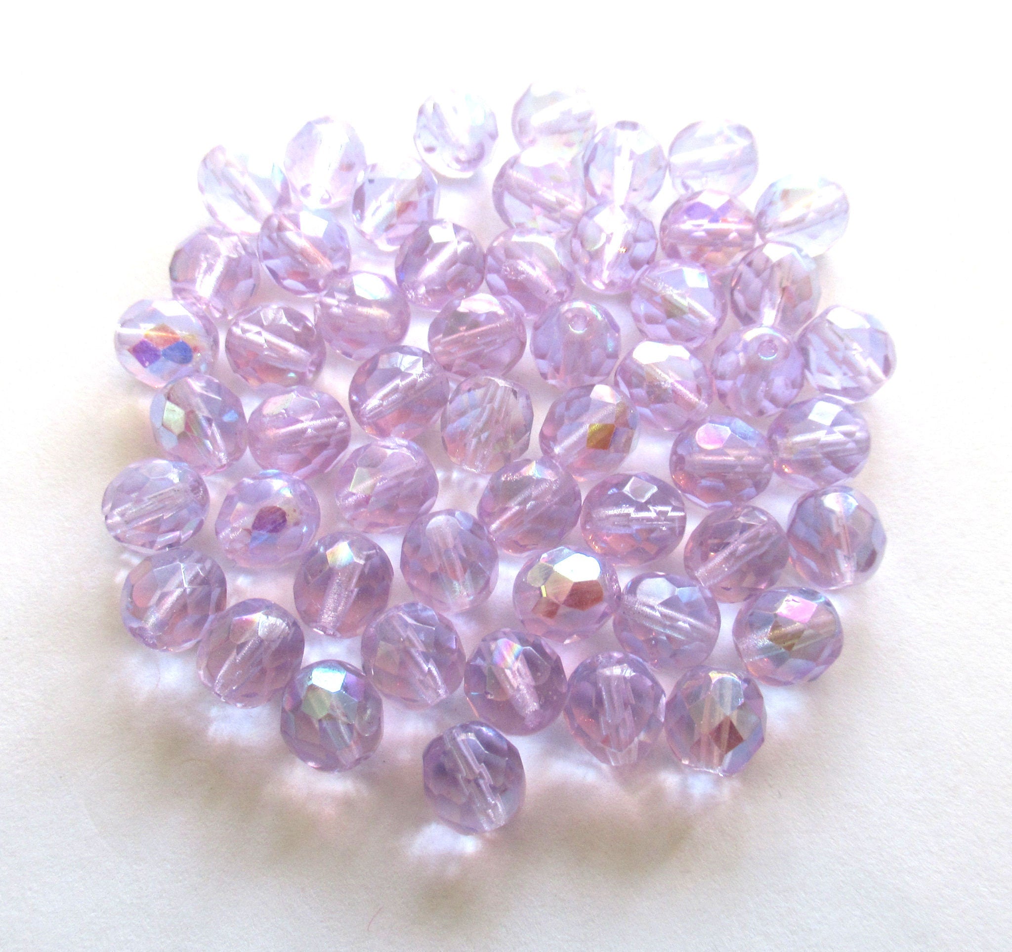 Lot of 25 8mm Czech glass beads - alexandrite lilac lavender ab fire polished faceted round glass beads C0028