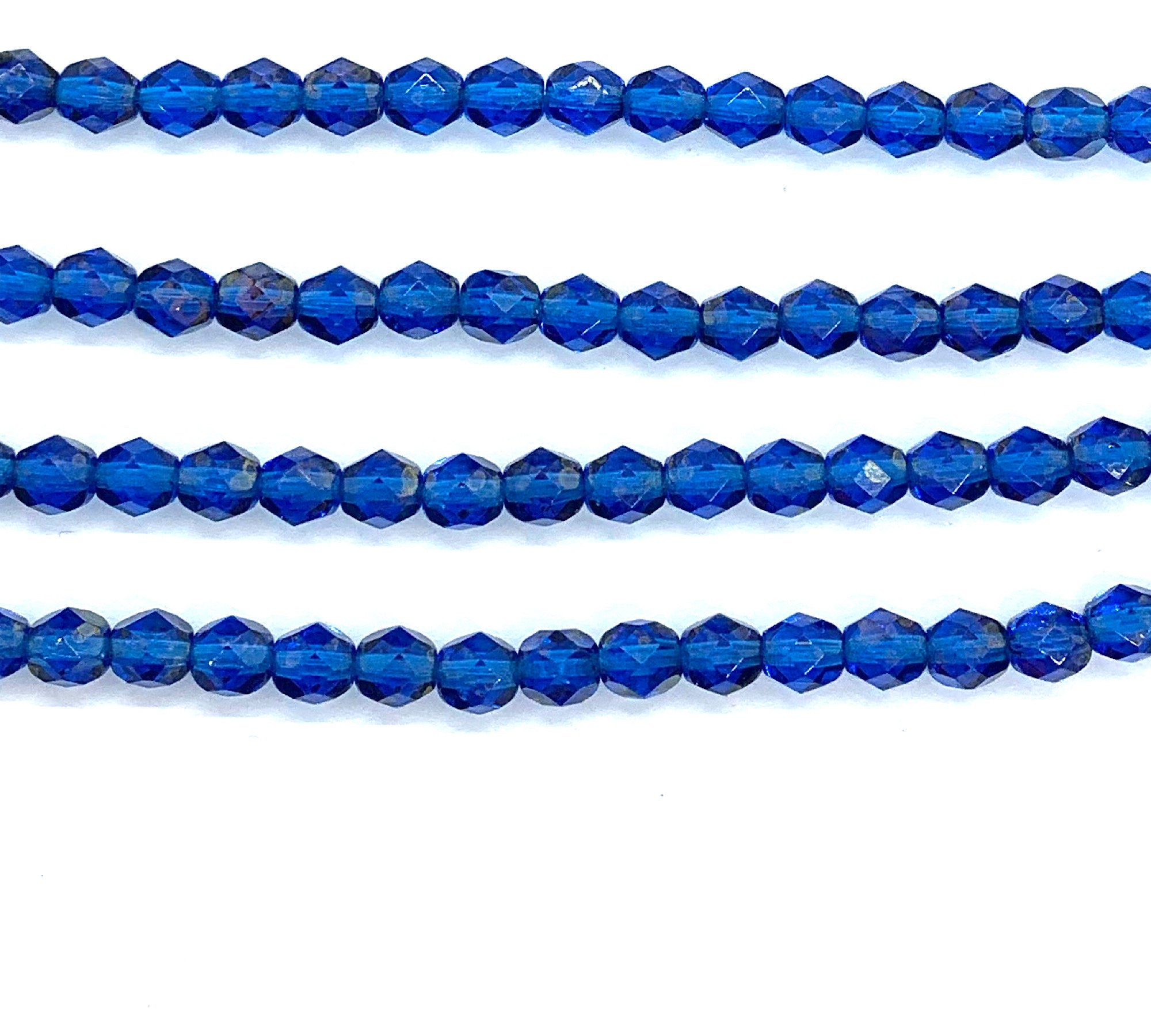 25 faceted round Czech glass beads - 6mm fire polished gold marbled luster Capri blue beads - C0044