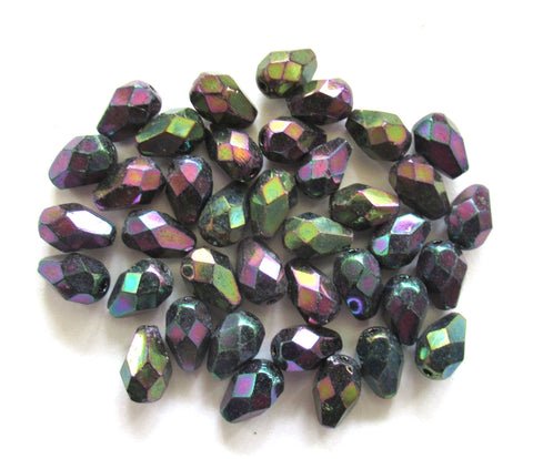 Lot of 25 7 x 5mm Czech glass purple iris teardrop beads - faceted fire polished beads C0067