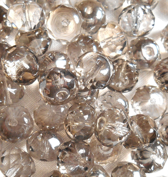 25 6 x 9mm Platinum Silver faceted puffy rondelle beads, Czech glass beads C8425 - Glorious Glass Beads