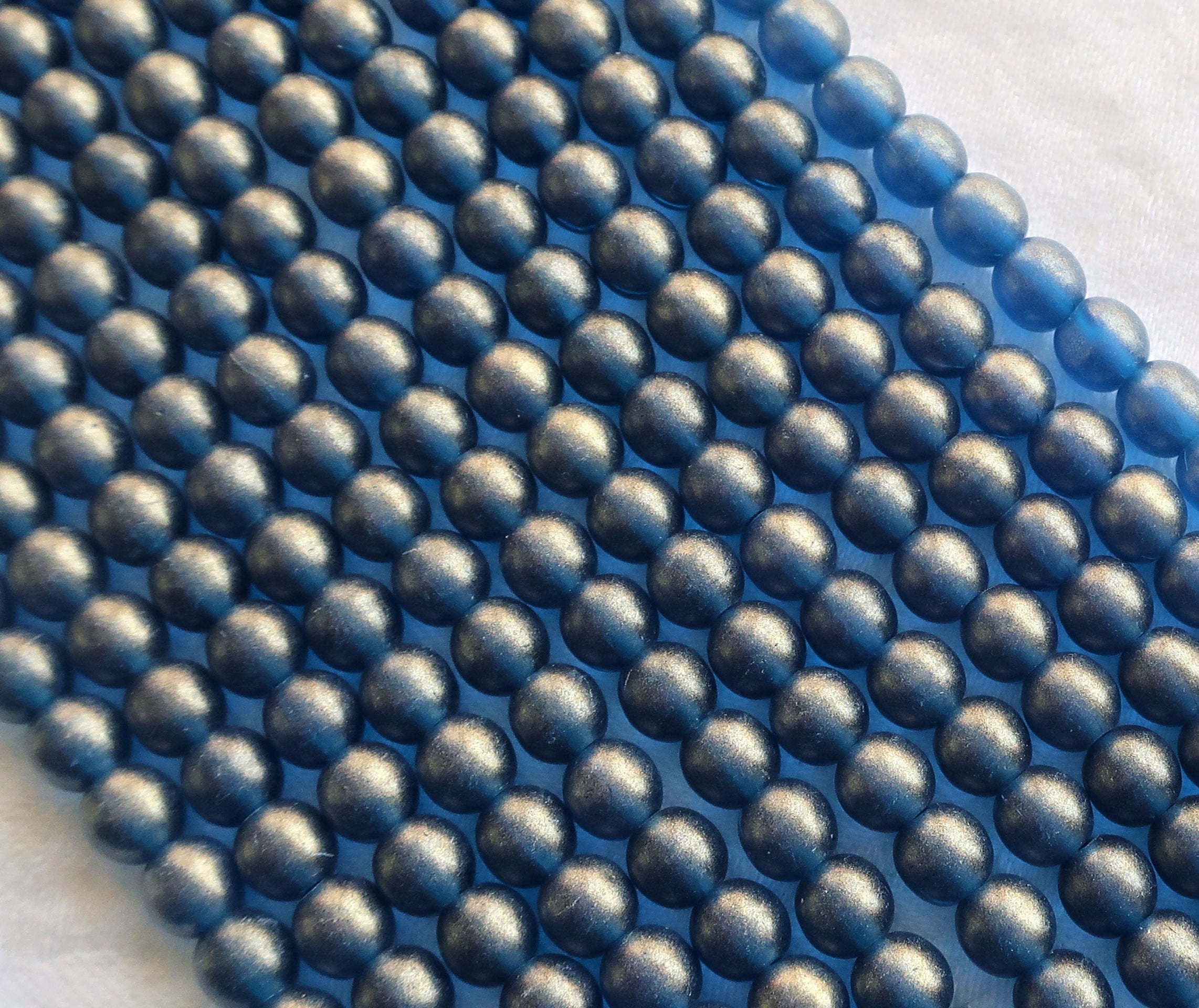 Lot of 50 6mm Sueded Gold Capri Blue Czech glass druk beads, golden blue suede smooth round druks, C4901 - Glorious Glass Beads