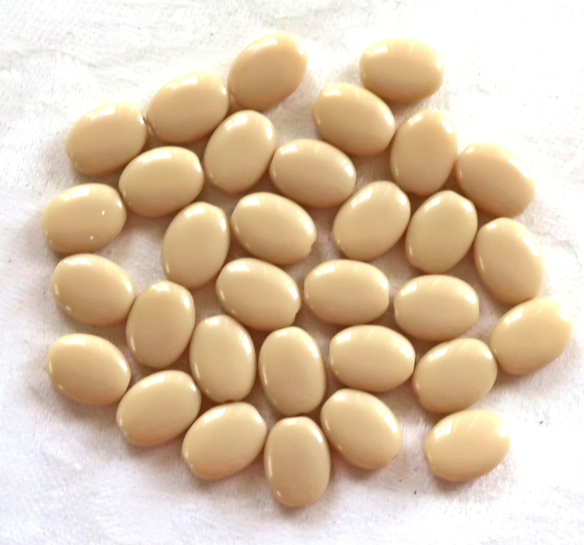 25 opaque off white flat oval Czech Glass beads, 12mm x 9mm pressed glass beads C4725 - Glorious Glass Beads