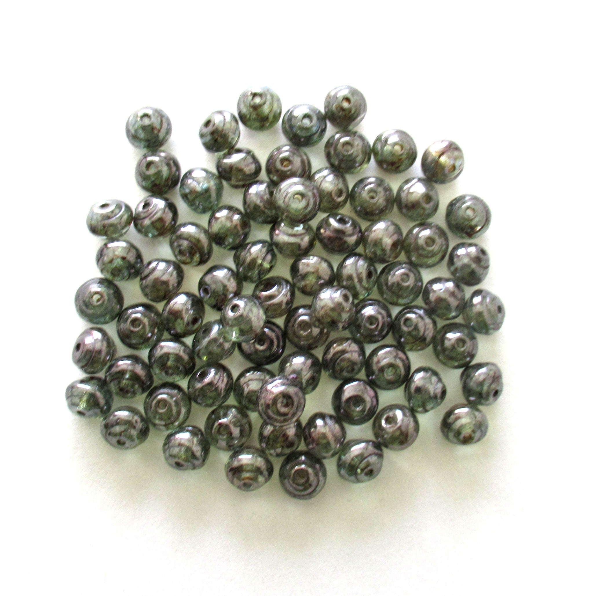 25 6mm Czech glass snail beads - iridescent lumi green baroque round beads - C0072