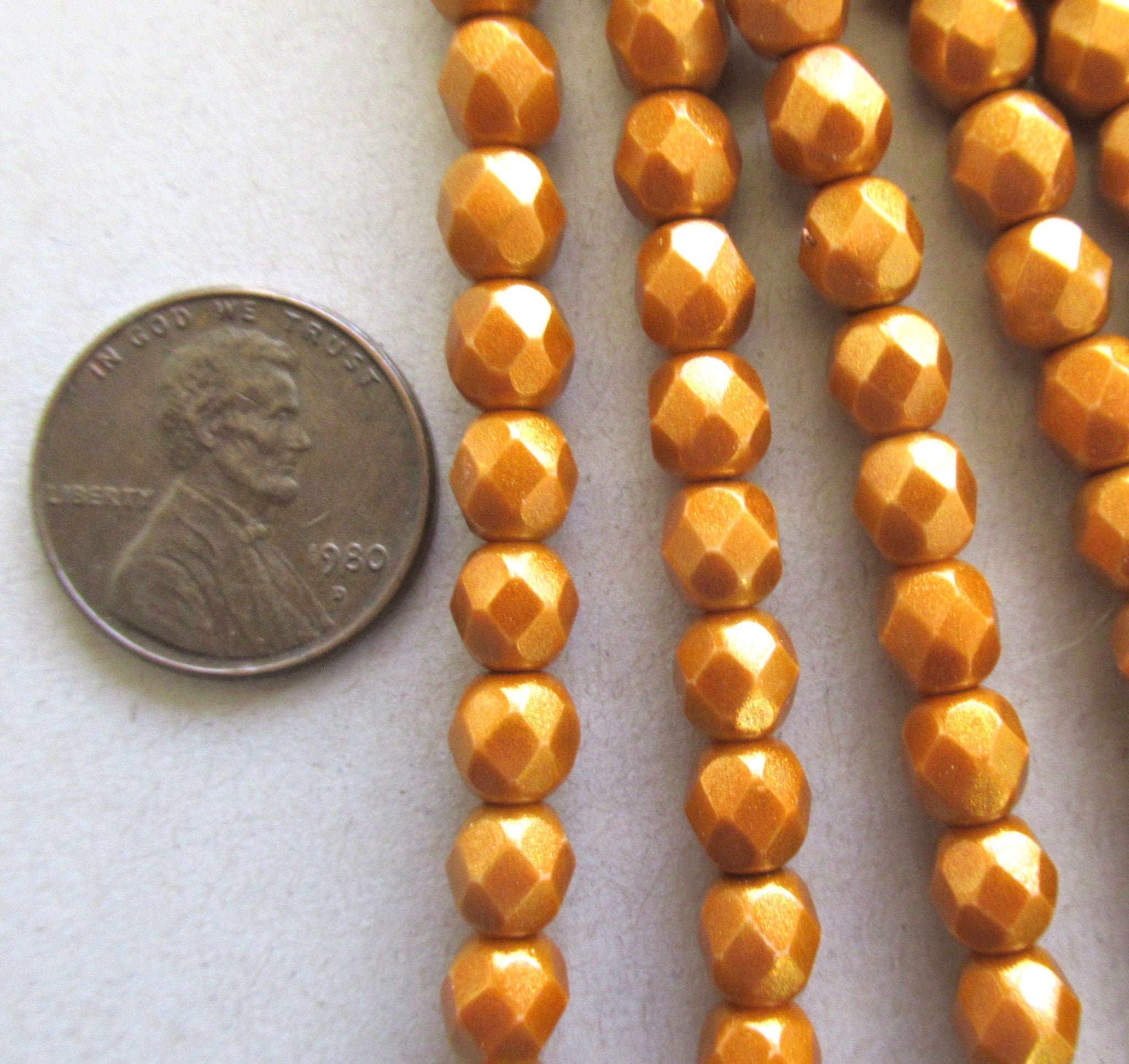 25 6mm Czech glass beads - Halo Ethereal Sandalwood faceted fire polished orange beads - C0026