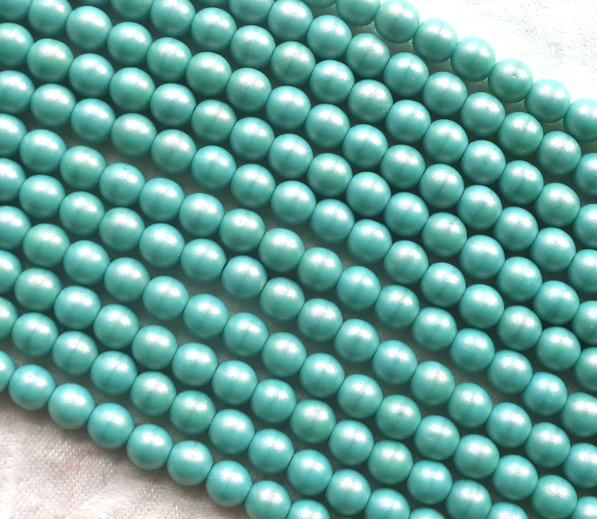 Lot of 50 6mm Czech glass beads, Opaque Cosmic Twinkle Turquoise blue luster smooth round druk beads 22150 - Glorious Glass Beads