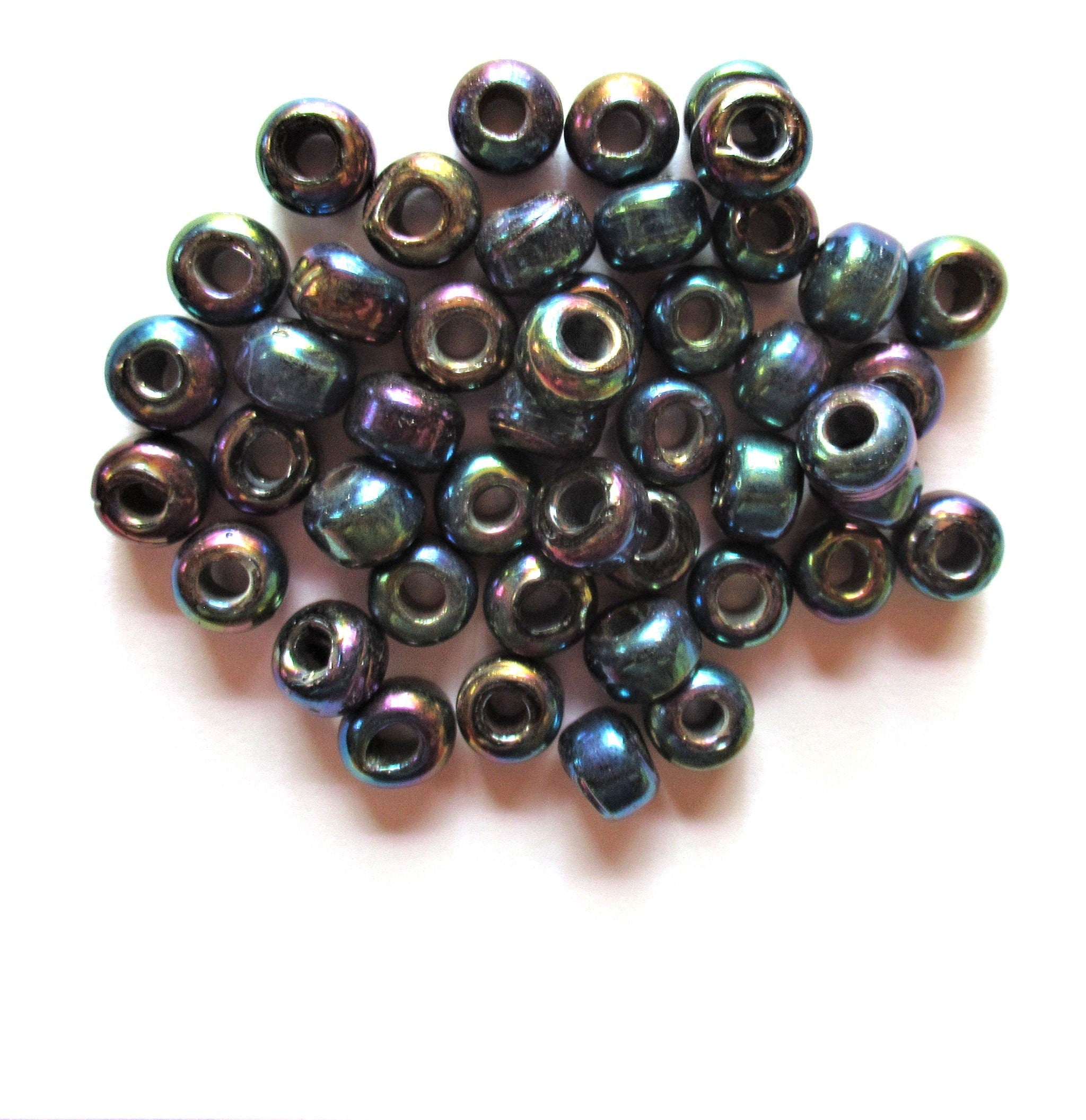 25 9mm Jet Black luster glass pony roller beads - large hole, big hole crow beads, Made in India, C0094