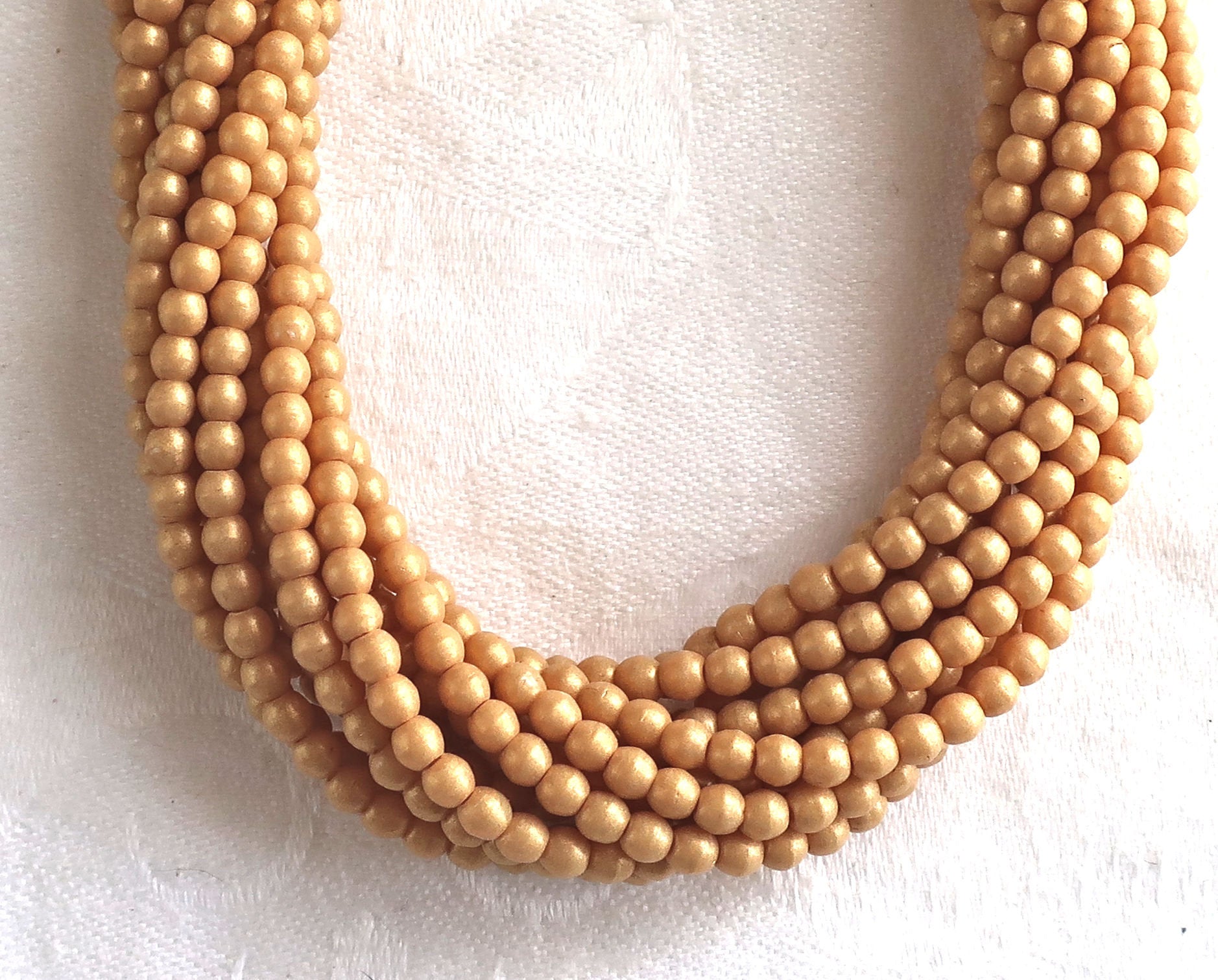 Lot of 100 3mm Czech glass druks, opaque beige, yellow / gold Pacifica Ginger smooth round druk beads C7750 - Glorious Glass Beads