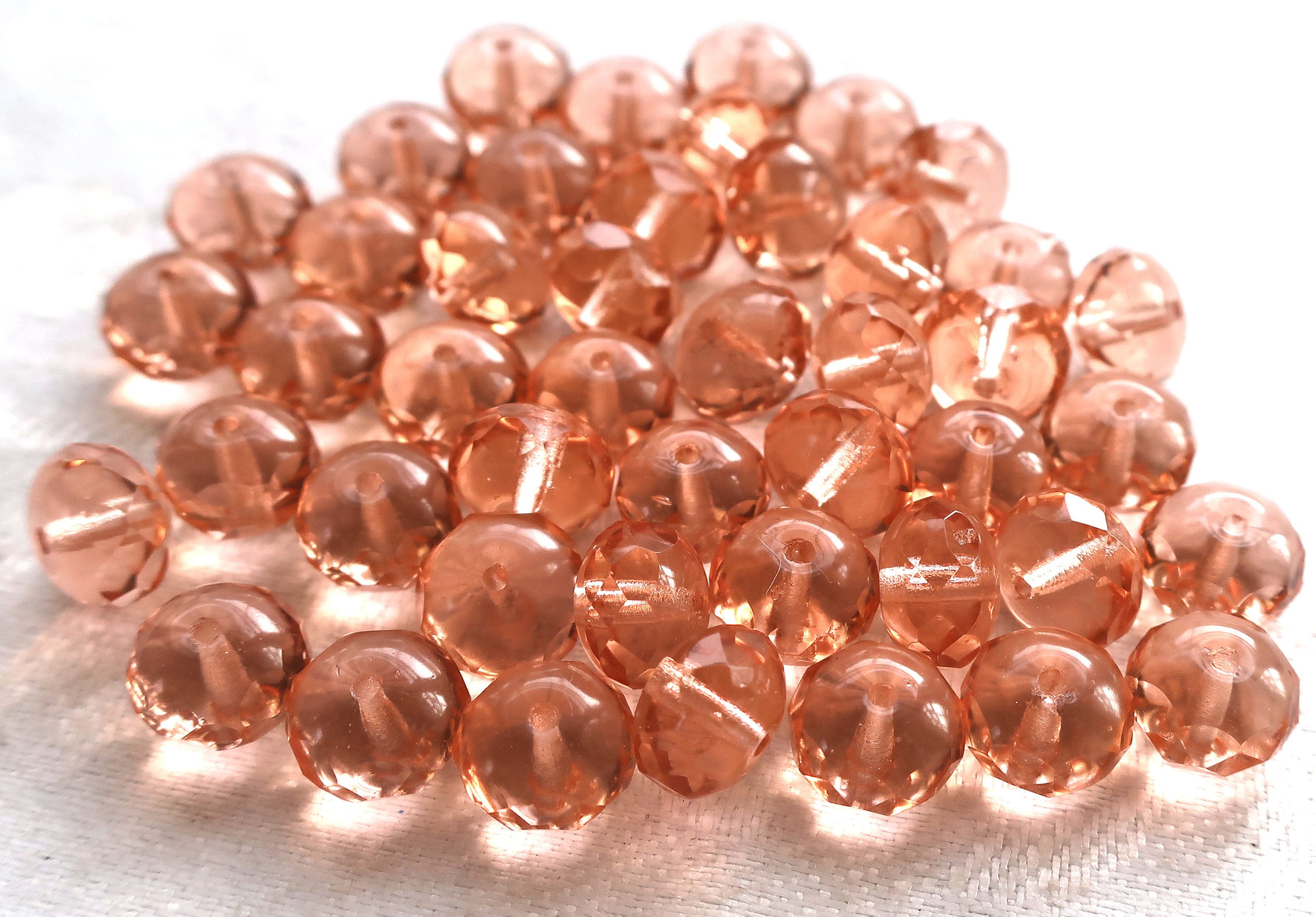 Lot of 25 transparent Pink puffy rondelles , 6 x 9mm faceted Czech glass rondelle beads C0601 - Glorious Glass Beads
