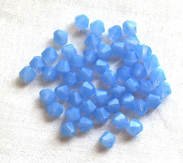 Lot of 24 6mm Milky Blue Opal Czech Preciosa Crystal bicone beads, faceted glass blue bicones C4801
