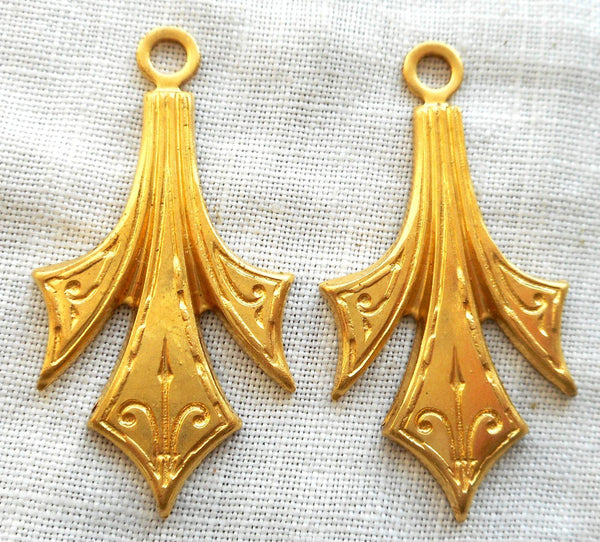 Two Raw Brass Stampings, Victorian dangles / charms, earrings 31mm x 16mm, made in the USA C4802