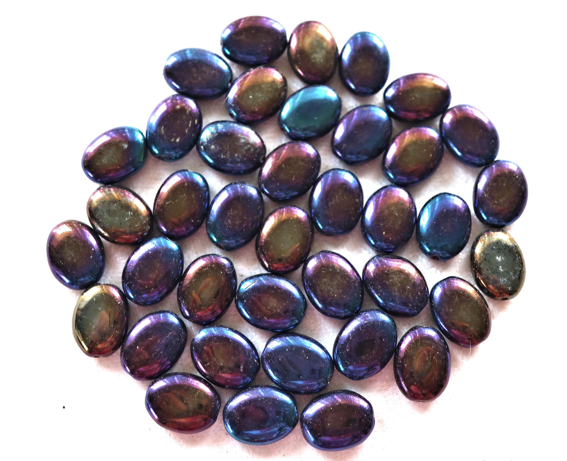 24 purple iris flat oval Czech Glass beads, 12mm x 9mm pressed glass beads C4525 - Glorious Glass Beads