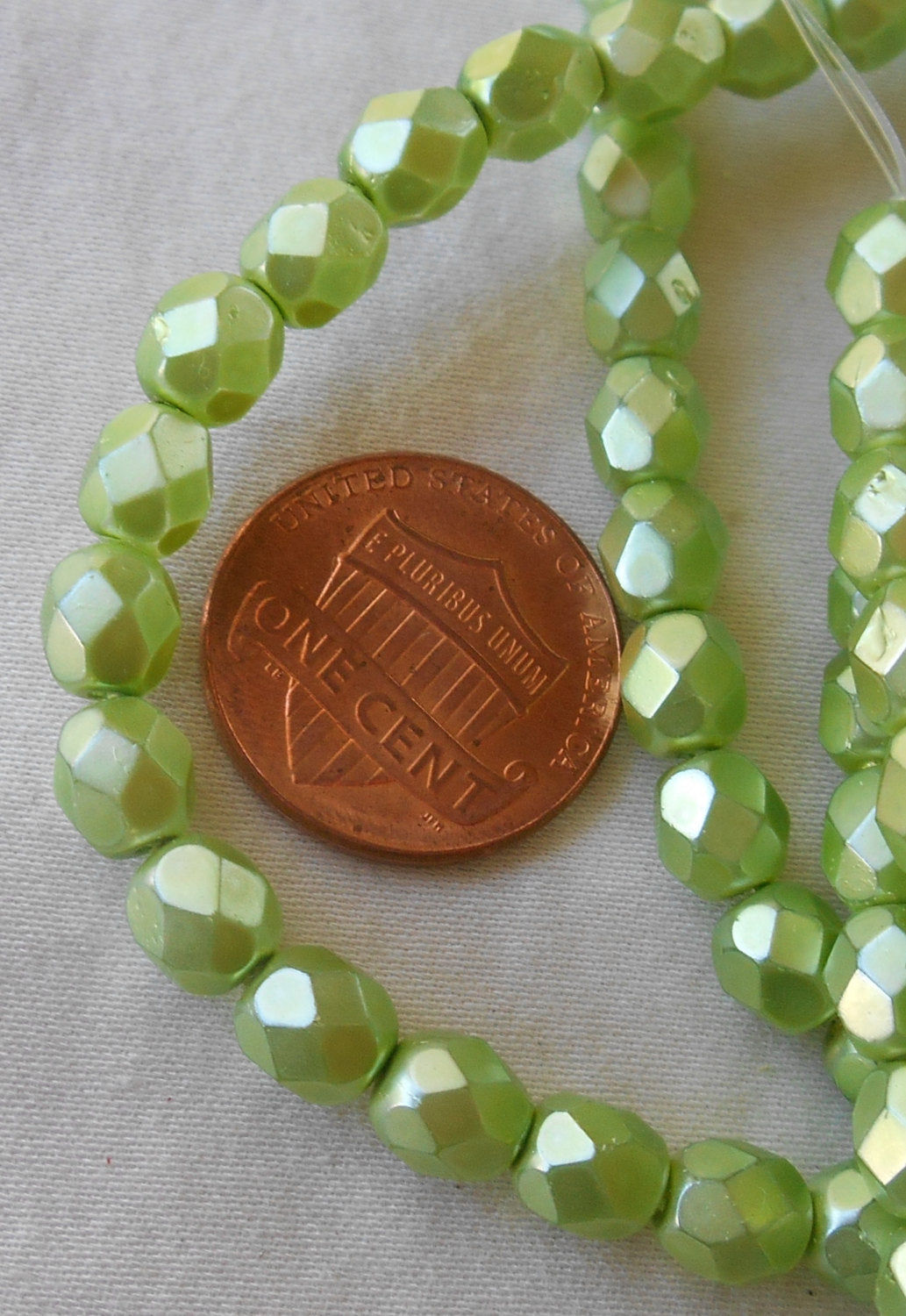 30 6mm Czech glass beads, Pistachio Pearl, Light Green Satin, fire polished, faceted round beads C5830