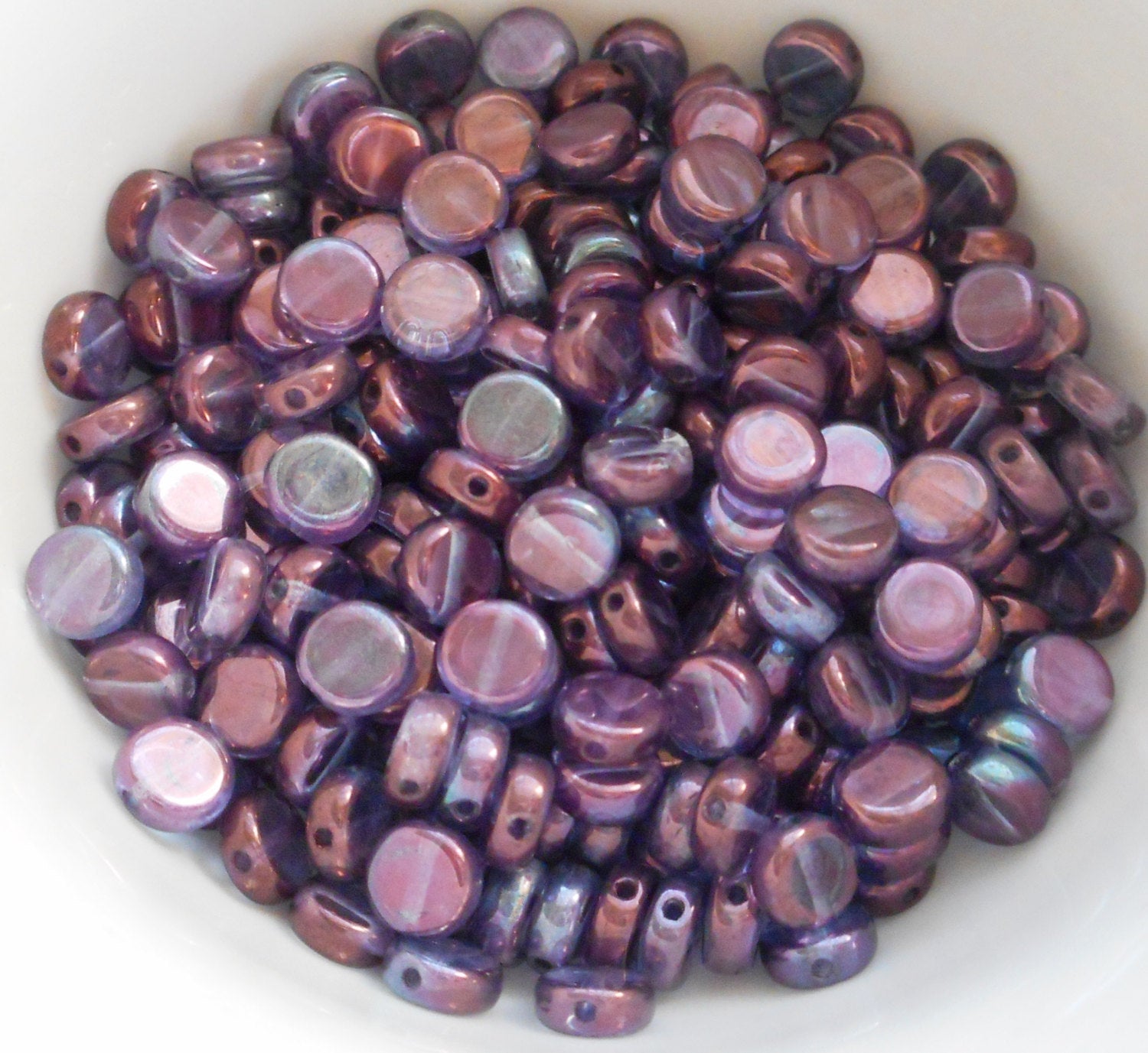 50 6mm Czech glass flat round Lumi Amethyst or Purple beads, little coin or disc beads C9450 - Glorious Glass Beads