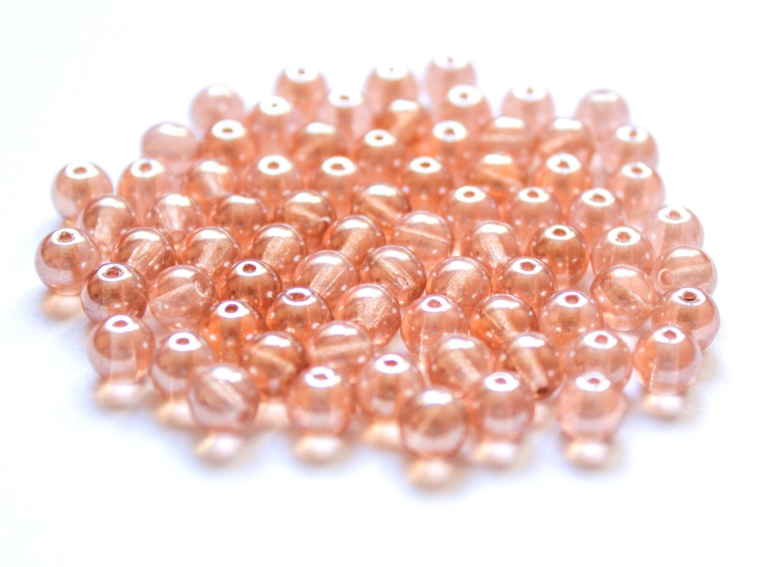 50 6mm Czech glass beads - peach shimmer druks - smooth round druk beads C0003