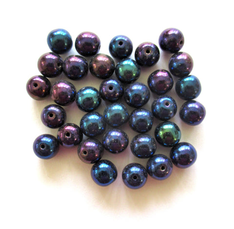 Lot of 25 8mm Czech glass druks - blue iris smooth round druk beads - C0003
