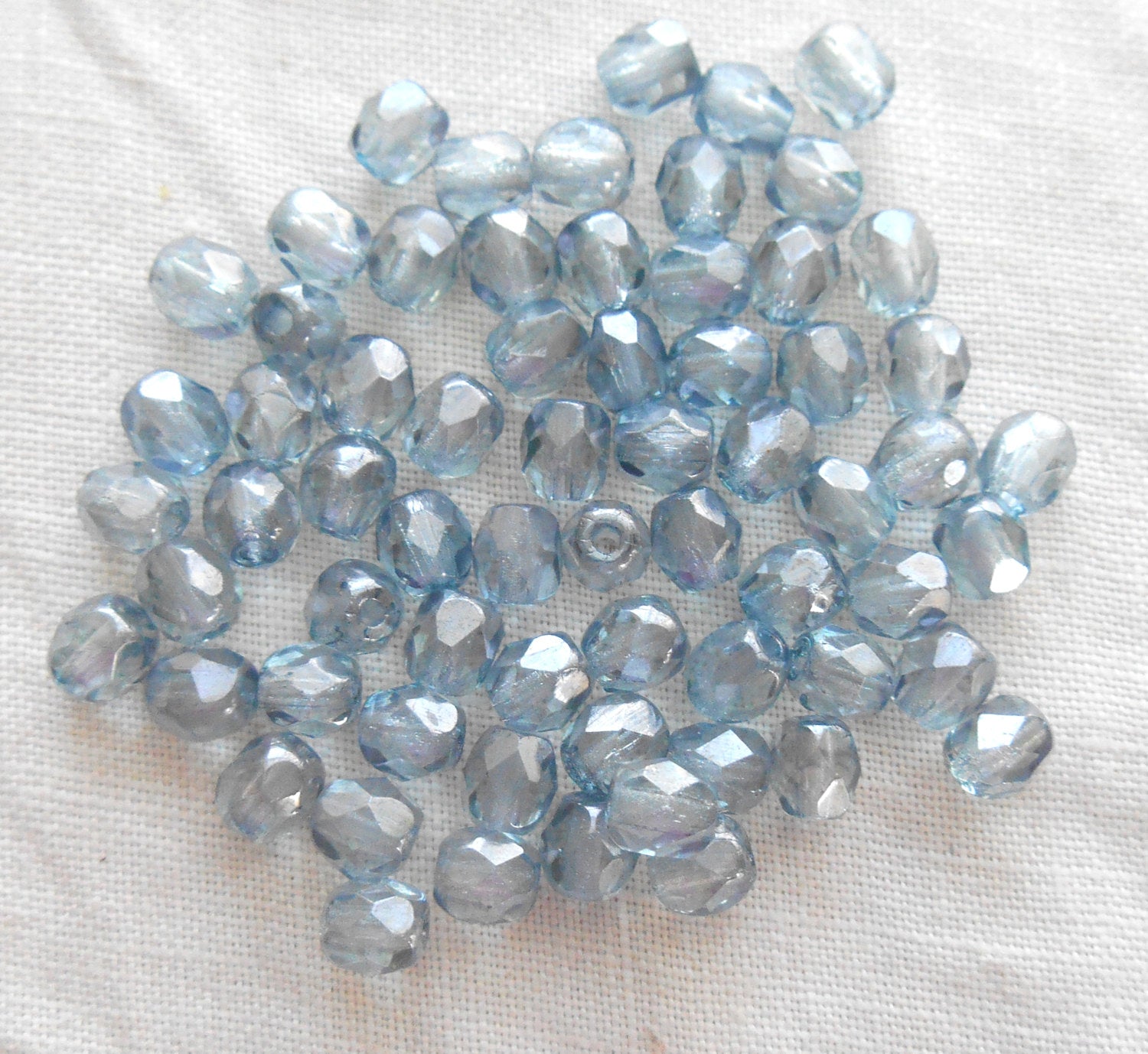 50 4mm Czech glass Lumi Blue Baroque beads, fire polished faceted round glass beads C6450