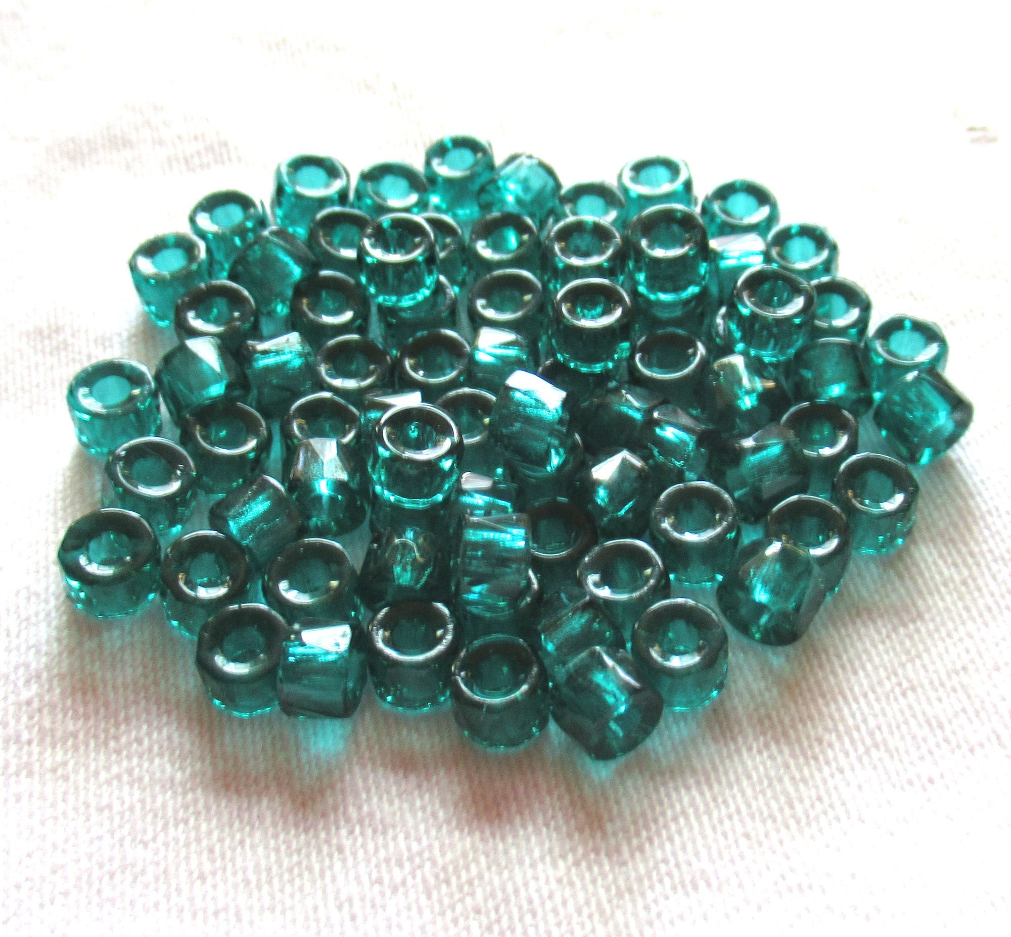 Lot of 50 6mm Czech glass faceted pony, roller or crow beads - teal blue green large hole, fire polished, faceted beads