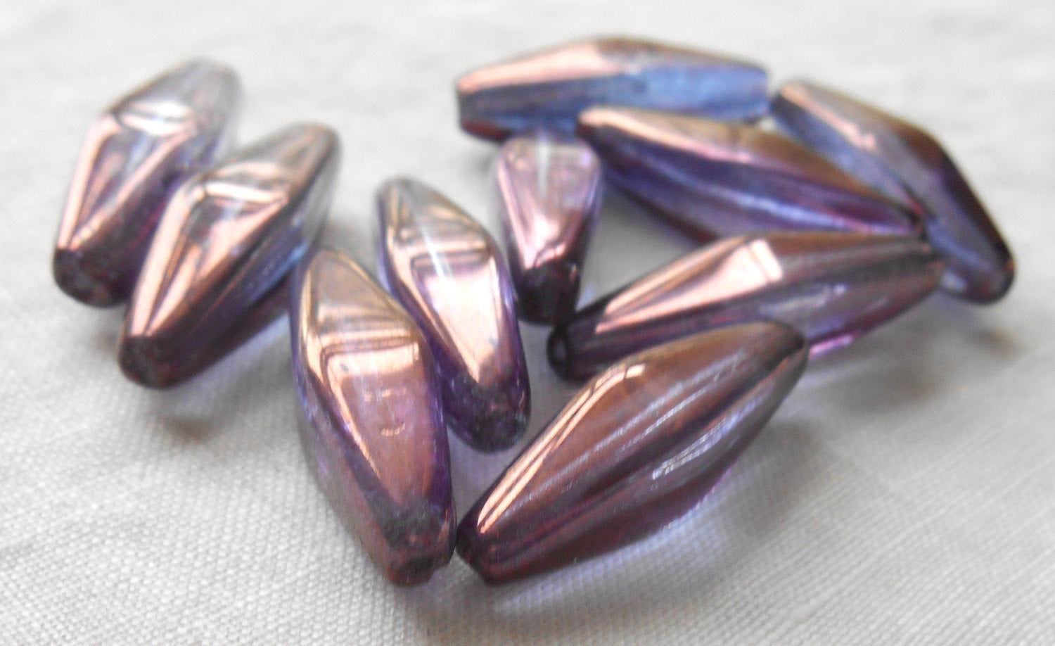 10 Baroque Lumi Amethyst long Czech glass lantern or tube beads, 24 x 9mm beads C0601
