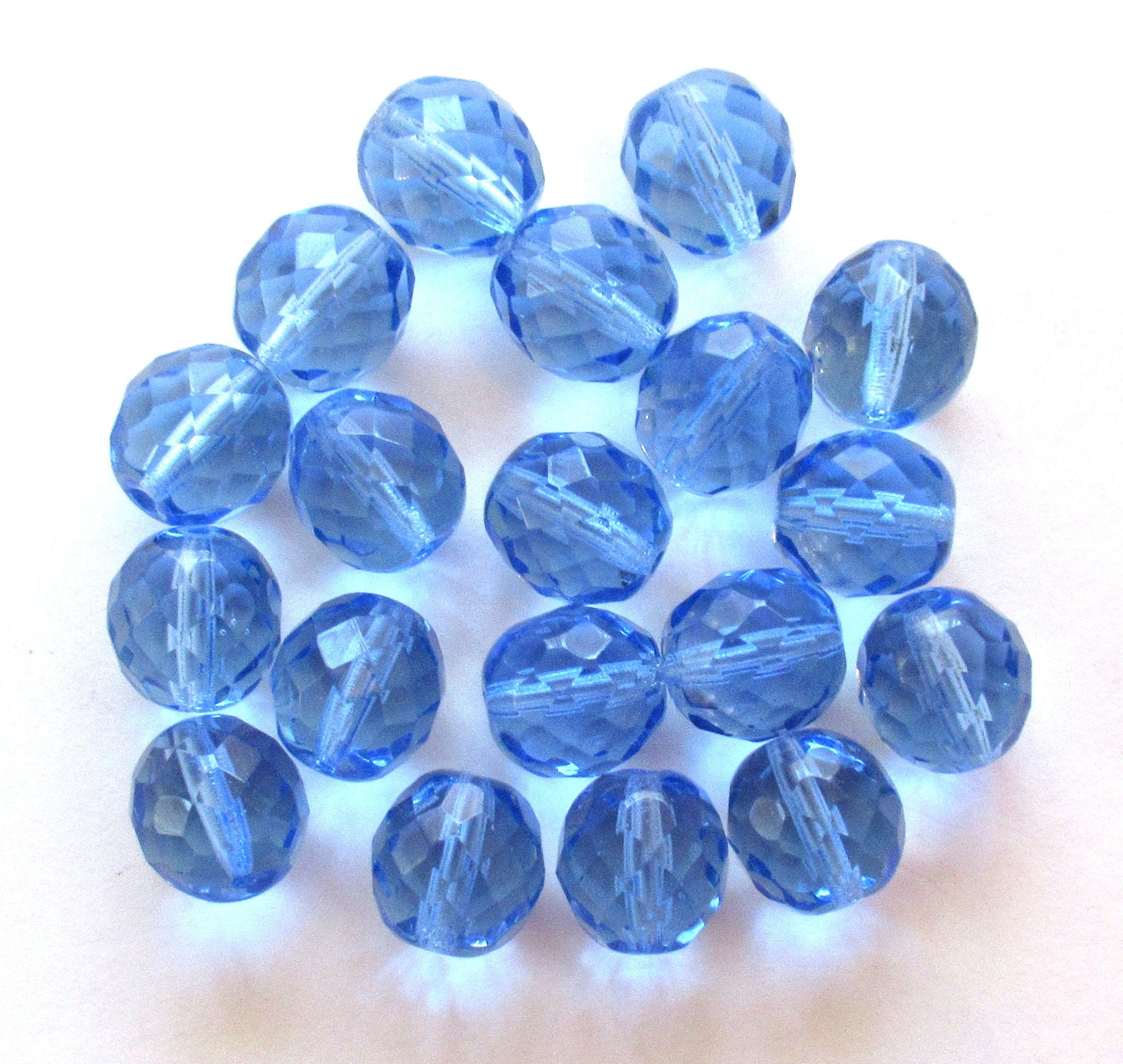 Ten Czech glass fire polished faceted round beads - 12mm light sapphire blue beads C0018