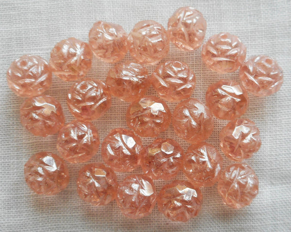 Twelve Luster Rosaline Pink 7 x 8mm Rosebud beads, faceted, firepolished, antique cut, Czech glass beads C2701