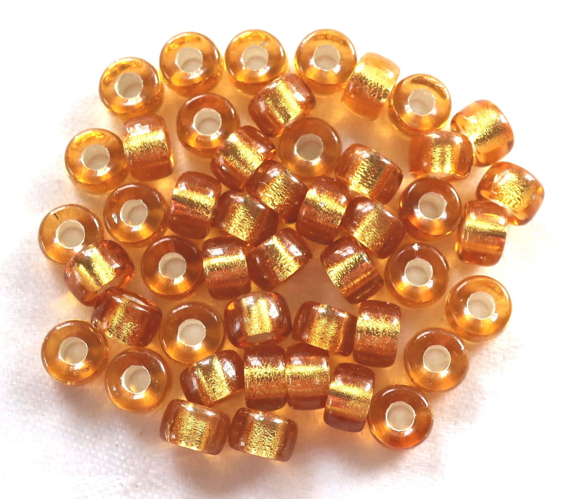 Lot of 25 9mm light Topaz Silver Lined Czech glass pony beads, crow or roller big, large hole beads C3601 - Glorious Glass Beads