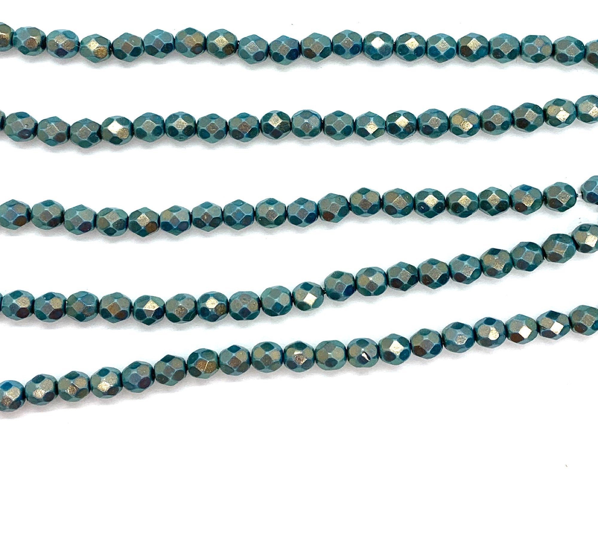 25 faceted round Czech glass beads - 6mm fire polished halo ethereal azurite opaque blue beads - C0066
