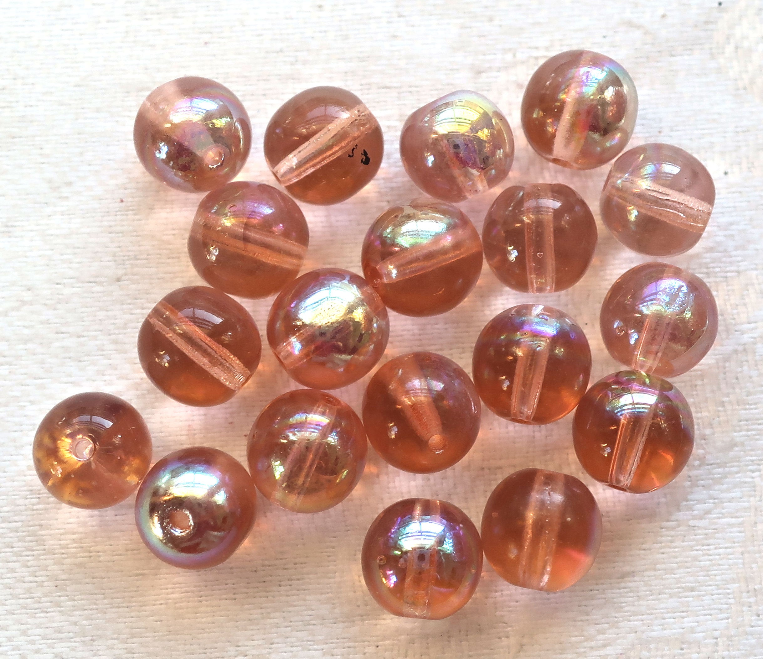 Lot of 25 8mm Chech glass druks, smooth round pink AB druk beads, C3425 - Glorious Glass Beads