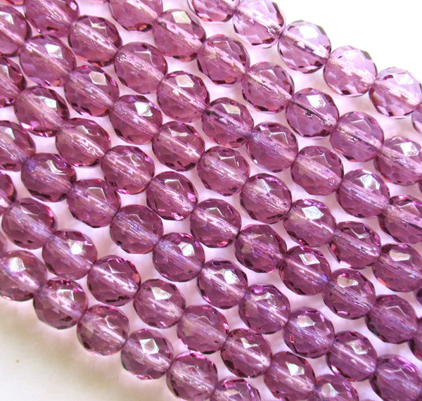25 8mm Czech glass beads - coated light tanzanite faceted fire polished round beads C0028