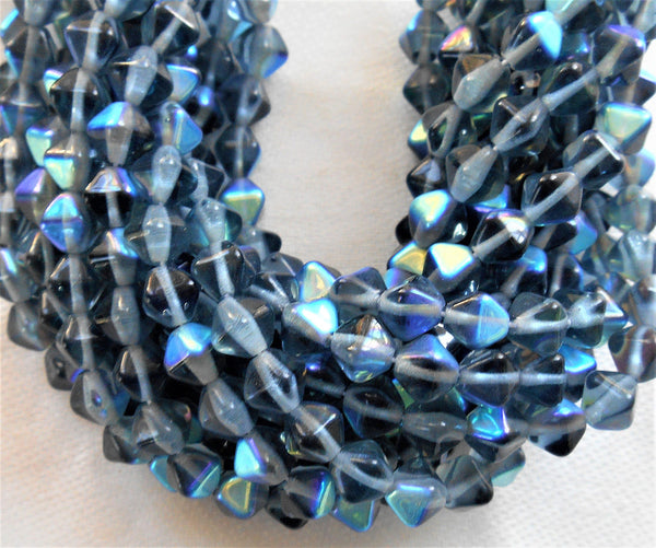 Lot of 50 6mm Montana Blue AB bicones, pressed Czech glass bicone beads, C2750