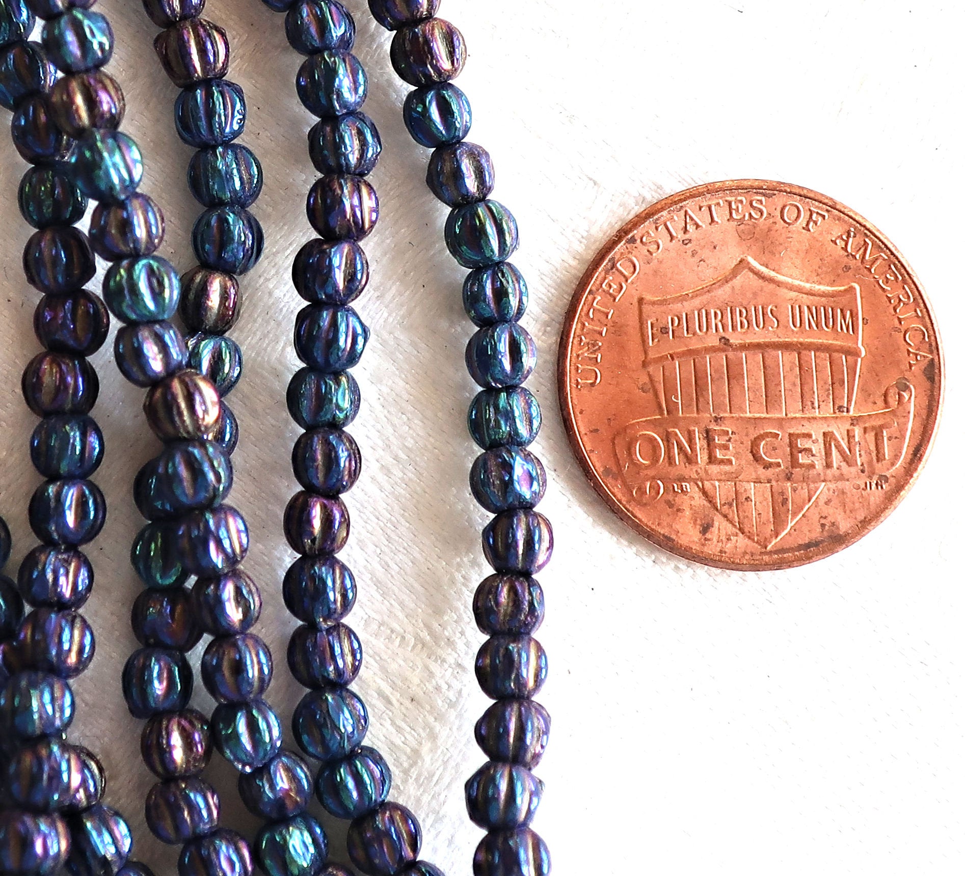 Lot of 100 3mm Czech glass melon beads, Blue Iris pressed glass beads C11850 - Glorious Glass Beads