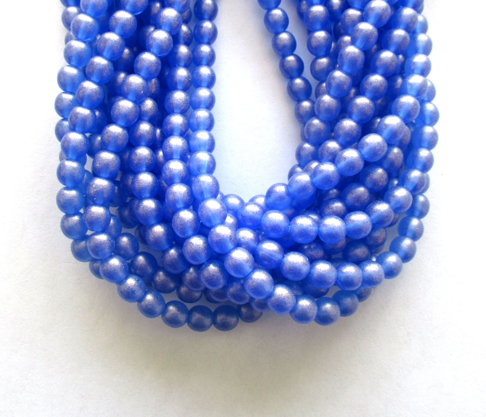 Lot of 50 6mm Czech glass druk beads - Sueded Gold Sapphire Blue smooth round druks, C0036