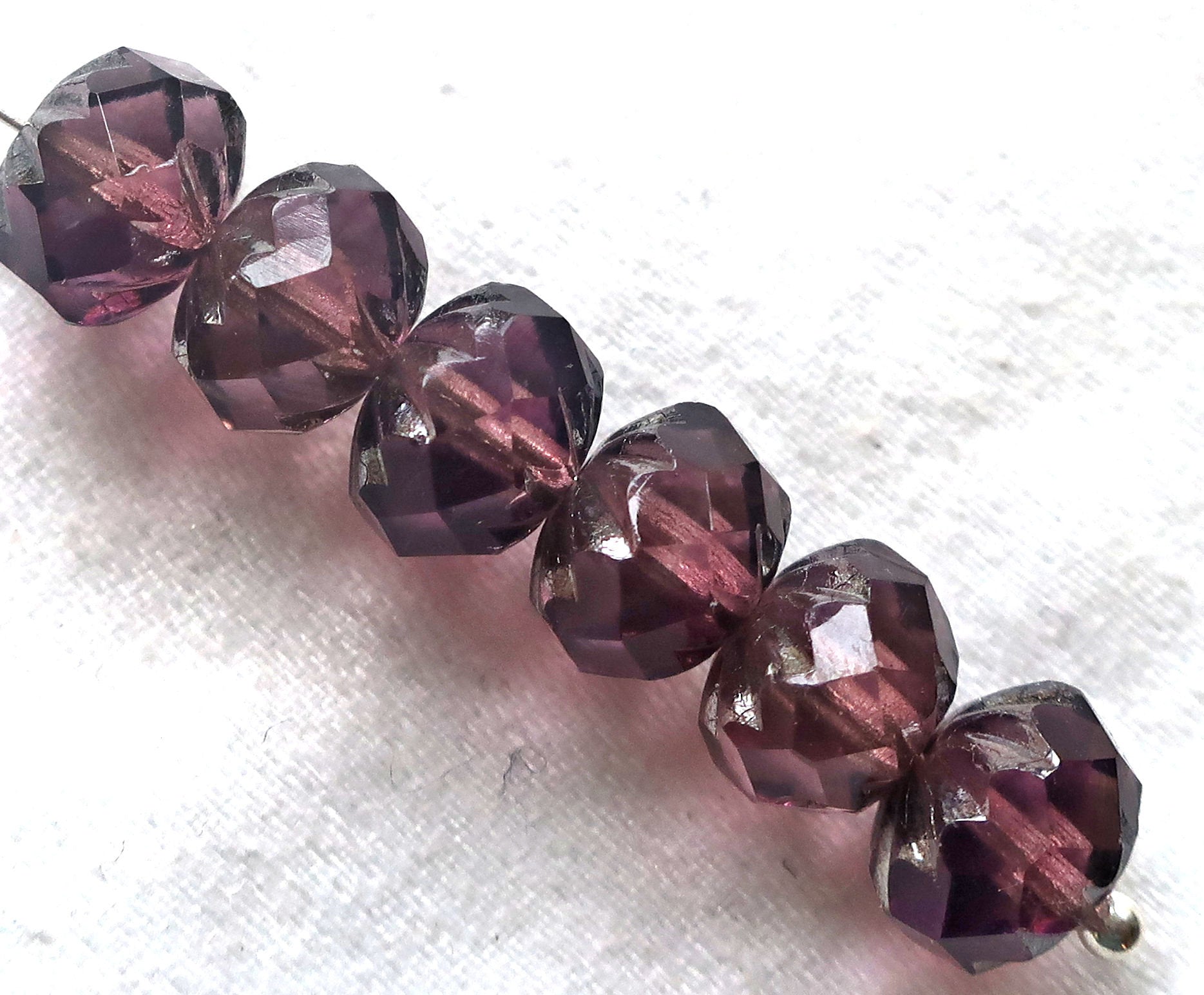 Ten Czech glass faceted cruller beads, 7 x 10mm transparent amethyst. purple and pink mix, sale price 03101 - Glorious Glass Beads